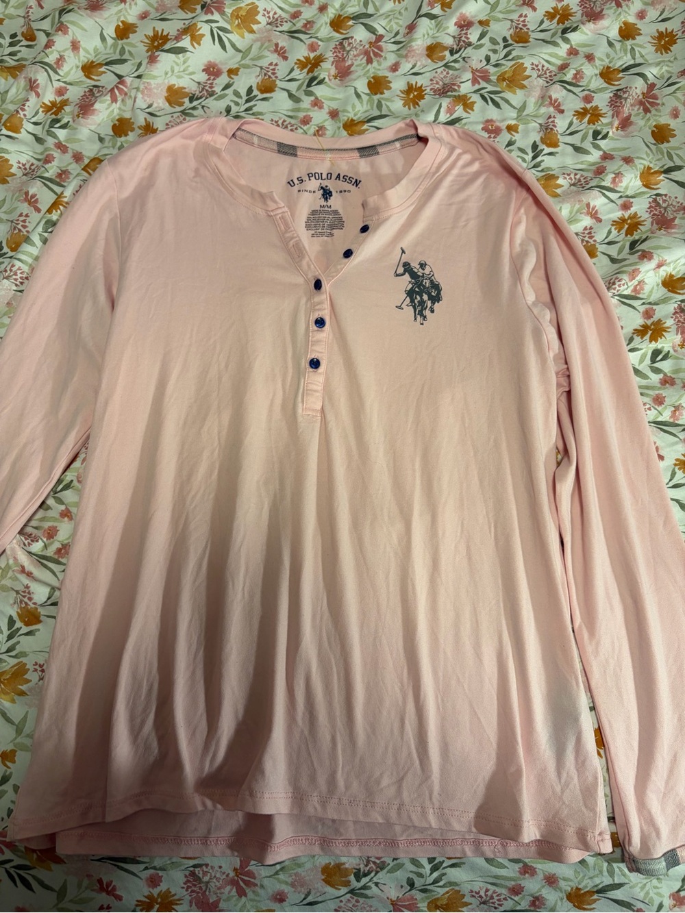 U.S. Polo Assn. Light Pink Long Sleeve Henley with Embroidered Logo